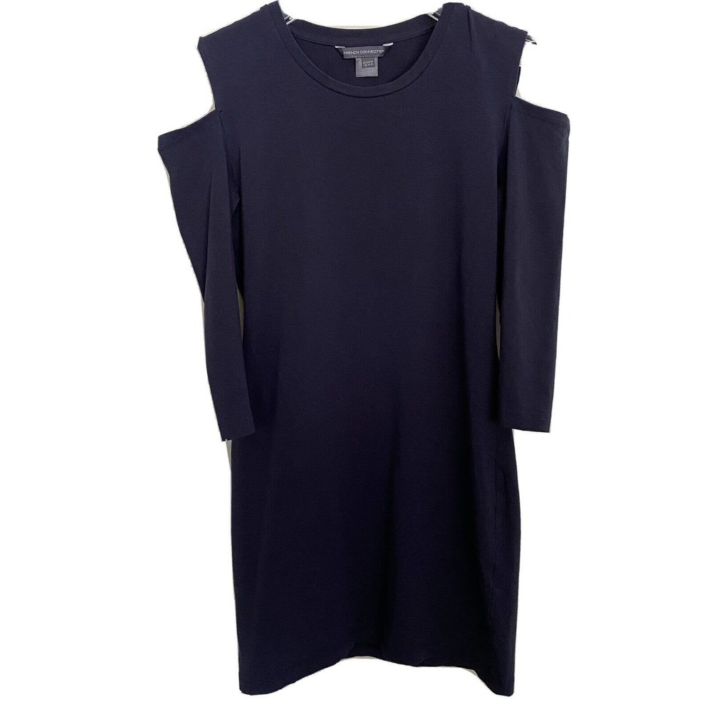 🌵 French Connection Navy Cold Shoulder Stretchy Bodycon Above Knee Dress - Sz 8